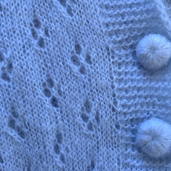 MARIDRUNA Fiona Mohair, Hand-Knit Cardigan. Baby Blue, Size Small - Picture 3 of 9